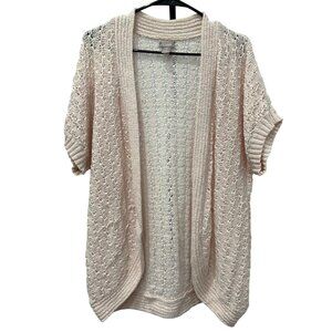 Chicos Light Pink Lightweight Short Sleeve Open Cardigan Sweater Sz XL